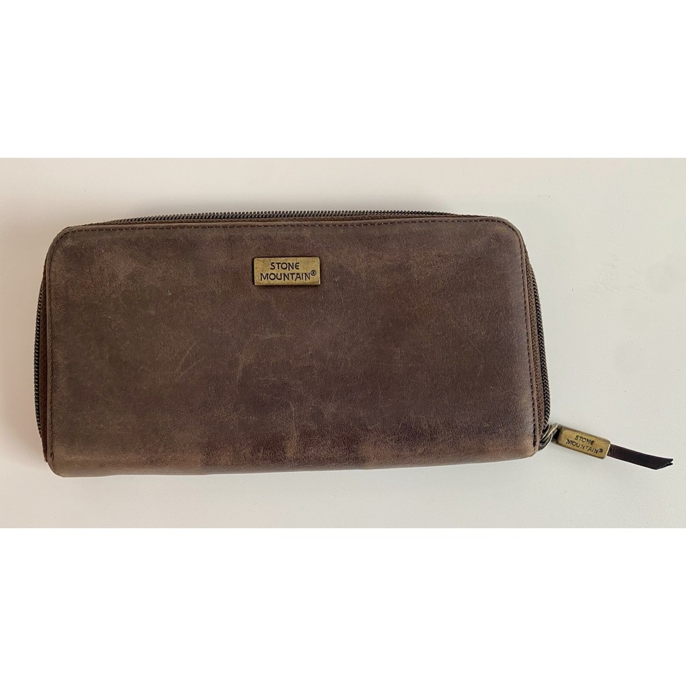 Stone‎ Mountain Leather Wallet Brown Zip Around Clutch Organizer